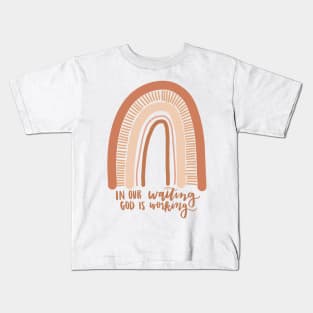 in our waiting God is working christian quote boho rainbow Kids T-Shirt